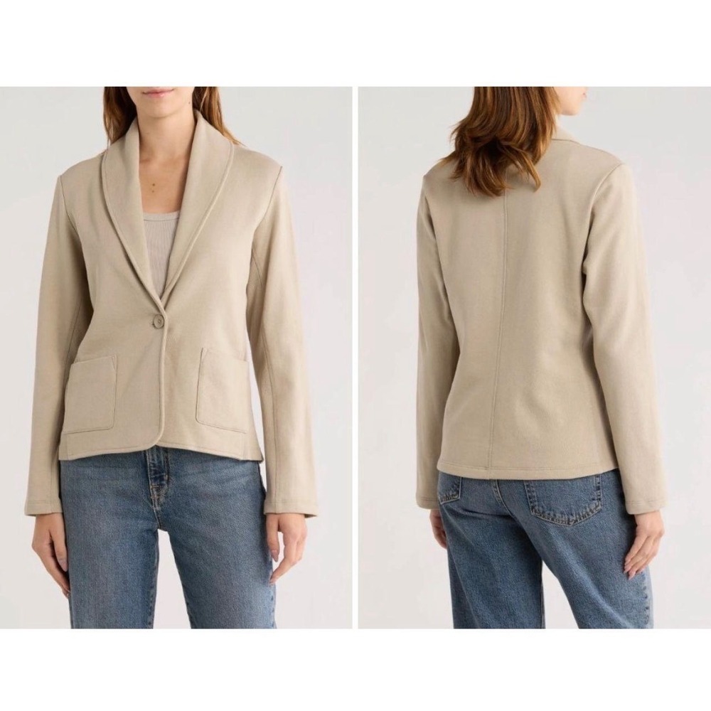 James Perse Shawl Collar Blazer Wmn 4 Taupe Minimalist French Terry Casual Luxe